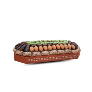 Leather brown tray with assorted chocolate